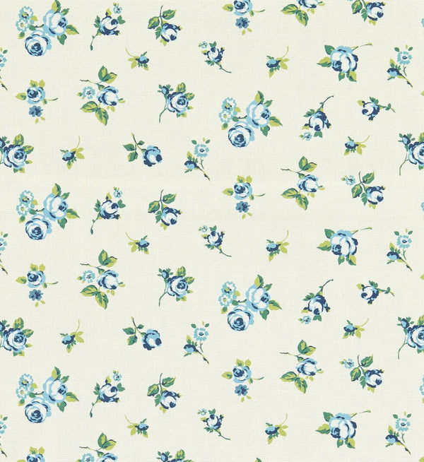 Rosebud Cobalt Blue on White Matt Oilcloth Tablecloth
