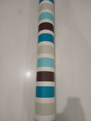 Deckchair Stripe Blue and Beige Cotton Oilcloth Tablecloth 14.4 Metres x 132cm - Warehouse Clearance