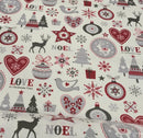 Love at Christmas Red Grey Oilcloth Table Cloth 200cm x 132cm    - Warehouse Clearance