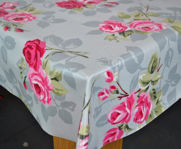 Nancy Rose Grey  Oilcloth Tablecloth