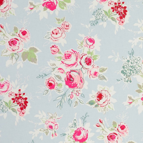 Rose Garden Powder Blue and Pink  Oilcloth Tablecloth