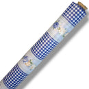 Blue Gingham and Rose Stripe PVC Vinyl Tablecloth 14.5 Metres x 140cm