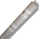 Taupe Gingham and Rose Stripe  PVC Vinyl Tablecloth 14.5 Metres x 140cm Roll