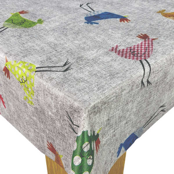 Chicken Grey Linen Look PVC Vinyl Wipe Clean Tablecloth  90cm x 140cm Warehouse Clearance