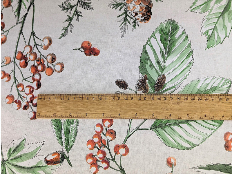 Christmas Berries and Leaves Red Grey Vinyl Oilcloth Tablecloth