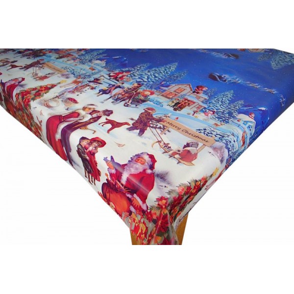 Christmas Eve with Santa Oilcloth Tablecloth 220cm x 140cm   - Warehouse Clearance
