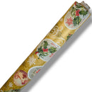 Vintage Christmas Happy Times Gold Wipe Clean Tablecloth Roll | 20m x 140cm | Clearance