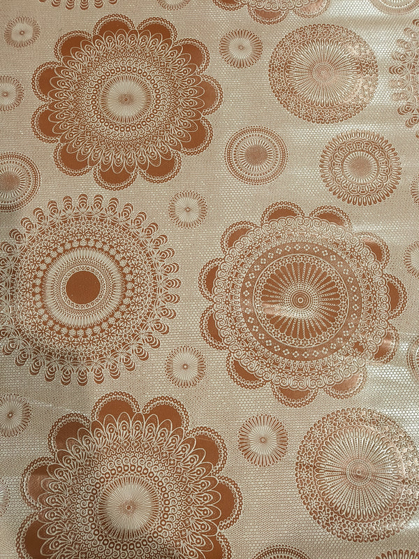 Geometric Circles Copper PVC Vinyl Wipe Clean Tablecloth  130cm x 140cm Warehouse Clearance