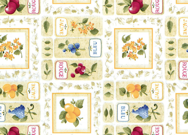 French Orchard Fruits PVC Vinyl Wipe Clean Tablecloth 340cm x 140cm Warehouse Clearance