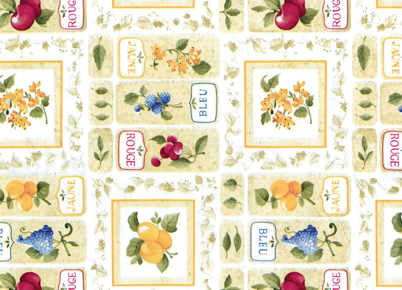 French Orchard Fruits PVC Vinyl Wipe Clean Tablecloth 340cm x 140cm Warehouse Clearance