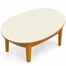 Illustrative cream oval table protector with hexagonal texture