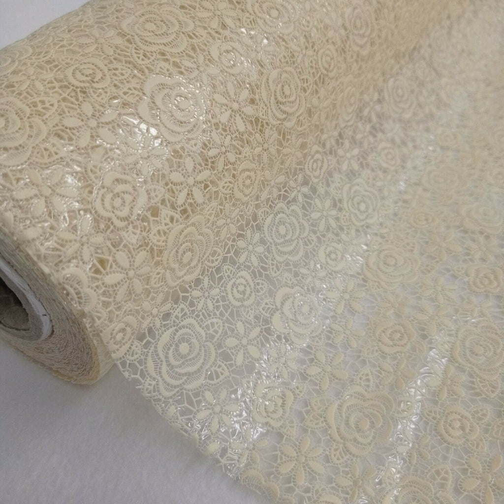 Floral Cream Lace Pattern vinyl tablecloth 120cm x 120cm-Warehouse Cle