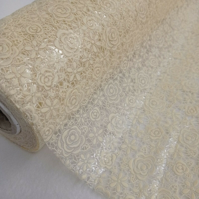 Floral Cream Lace Pattern vinyl tablecloth OVAL 220cm x 140cm-Warehouse Clearance
