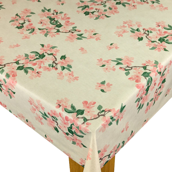 Pink Blossom Vinyl Oilcloth Tablecloth