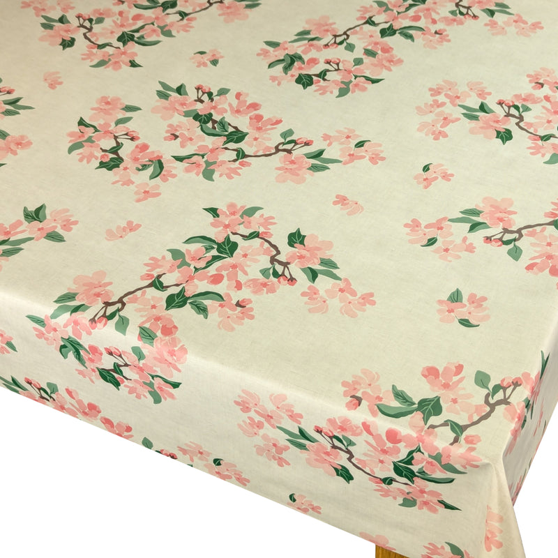 Pink Blossom Vinyl Oilcloth Tablecloth