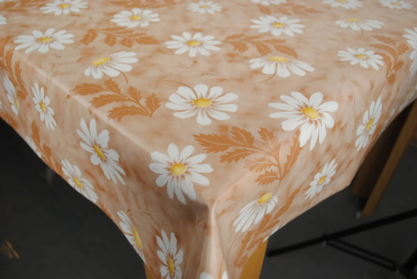 Daisy Flower Beige PVC Vinyl Wipe Clean Tablecloth 200cm x 140cm Warehouse Clearance