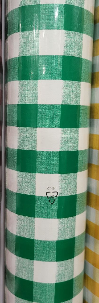 Green Gingham Check  PVC Vinyl Tablecloth Roll 20 Metres x 140cm