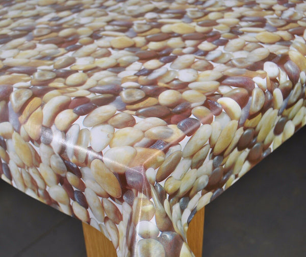 Dungeness  Beach Pebbles and Stones  Vinyl Oilcloth Tablecloth