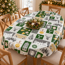Christmas Village Green and Gold PVC Vinyl Oilcloth Tablecloth