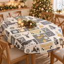 Christmas Village Grey and Gold PVC Vinyl Oilcloth Tablecloth
