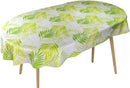 Oval Wipe Clean Tablecloth Vinyl PVC 200cm x 140cm Exotic Leaves Green