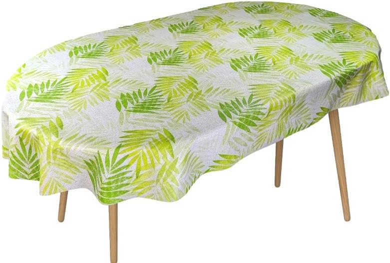 Oval Wipe Clean Tablecloth Vinyl PVC 200cm x 140cm Exotic Leaves Green
