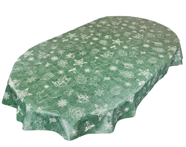Oval Christmas Festive Green Wipe Clean PVC Vinyl Tablecloth 180cm x 140cm