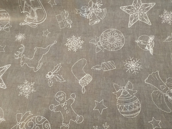 Festive Grey Linen Look  PVC Vinyl Wipe Clean Tablecloth  190cm x 140cm Warehouse Clearance