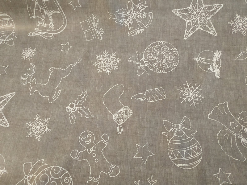 Festive Grey Linen Look  PVC Vinyl Wipe Clean Tablecloth  190cm x 140cm Warehouse Clearance