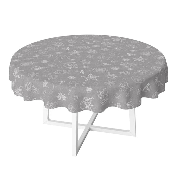 Festive Grey Linen Look PVC Vinyl Wipe Clean Tablecloth ROUND 140cm Warehouse Clearance