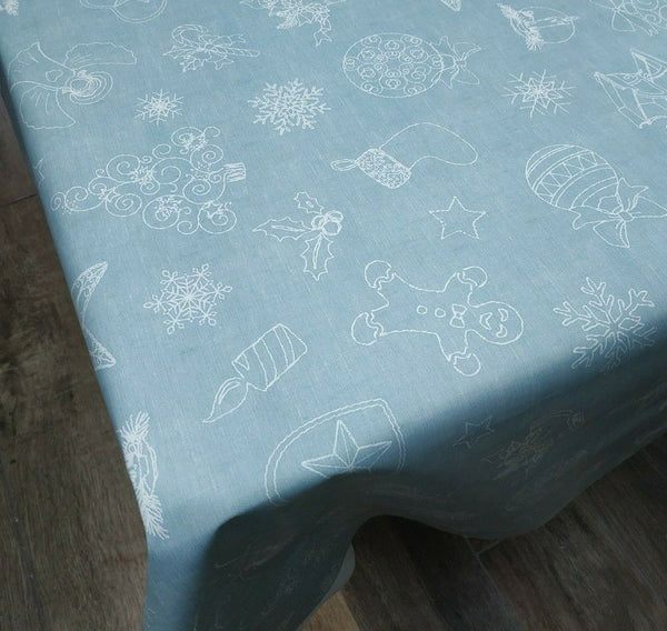 Festive Ice Blue Vinyl Oilcloth Tablecloth 200cm x 140cm   -  Christmas Warehouse Clearance