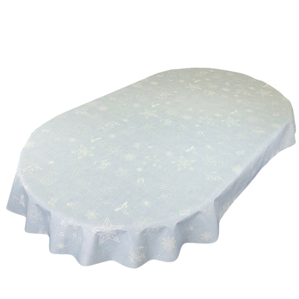 Oval Christmas Festive Ice Blue Wipe Clean PVC Vinyl Tablecloth 200cm x 140cm