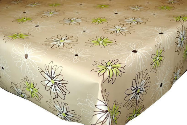 Flowers Stencil Taupe PVC Vinyl Wipe Clean Tablecloth 70cm x 140cm Warehouse Clearance