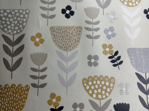 Annika Beige Scandi Floral Cotton Oilcloth Tablecloth