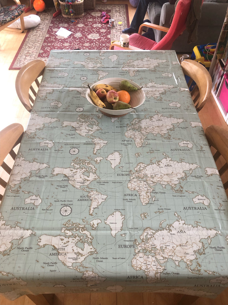 Fryetts World Atlas Map Duckegg  Oilcloth Tablecloth