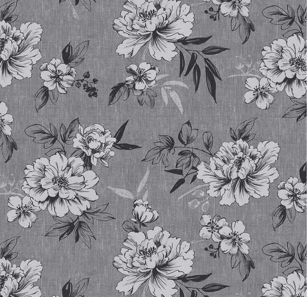 Gemma Floral Charcoal Grey PVC Vinyl Wipe Clean Tablecloth  110cm x 140cm Warehouse Clearance