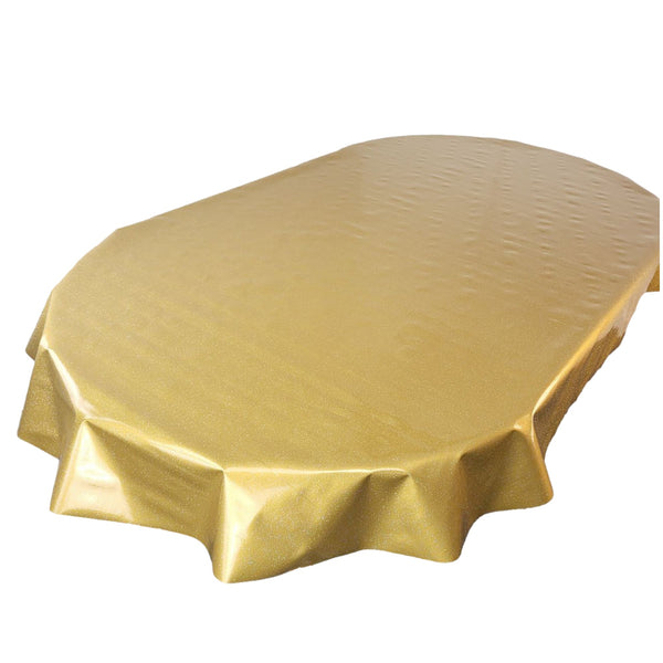 Oval Gold Glitter Wipe Clean PVC Vinyl Tablecloth 200cm x 140cm