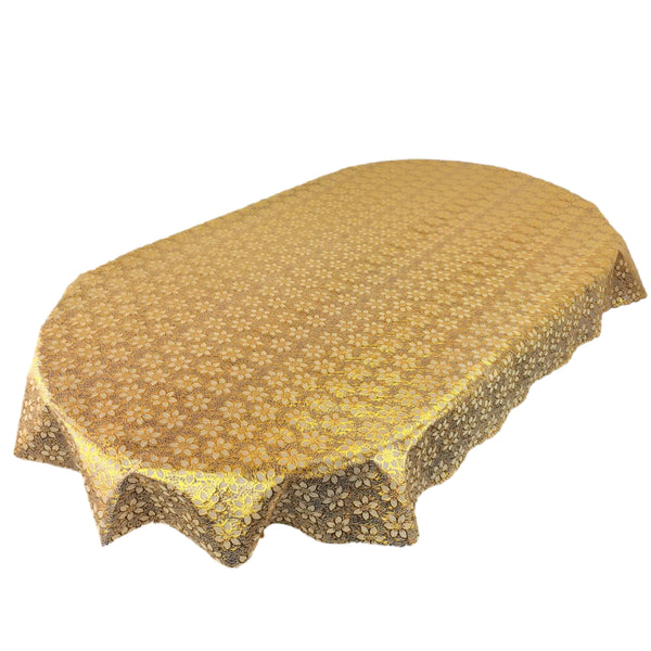 Oval Poinsettia Gold Lace Wipe Clean PVC Vinyl Tablecloth 300cm x 140cm