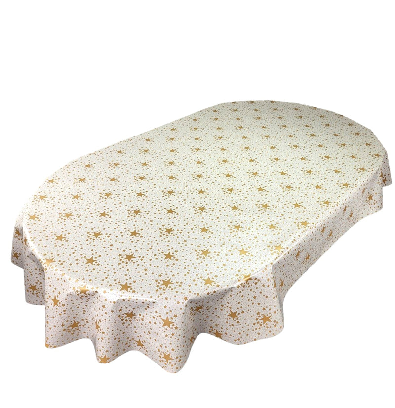 Oval Super Stars Gold Wipe Clean PVC Vinyl Tablecloth 250cm x 140cm