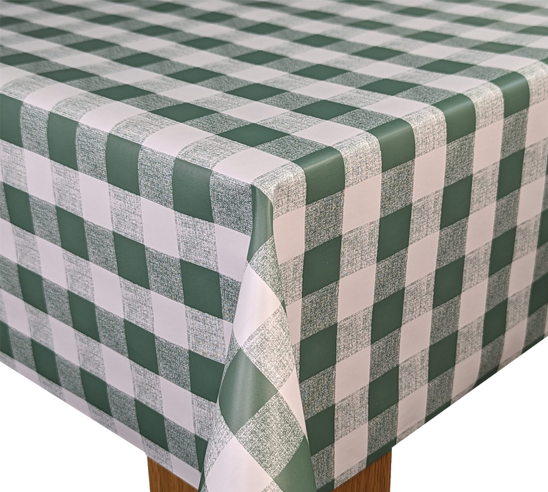 GREEN Gingham Classic Check Vinyl Oilcloth Tablecloth