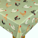 Playful Chicken Green Vinyl Oilcloth Tablecloth