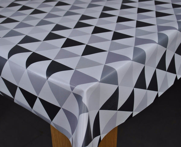 Gretna Triangles Graphite Grey PVC Vinyl Wipe Clean Tablecloth  85cm x 140cm Warehouse Clearance
