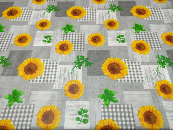 Sunflower on Grey PVC Vinyl Wipe Clean Tablecloth  70cm x 140cm Warehouse Clearance