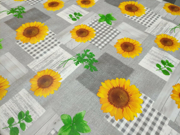 Sunflower on Grey  PVC Vinyl Wipe Clean Tablecloth  180cm x 140cm Warehouse Clearance