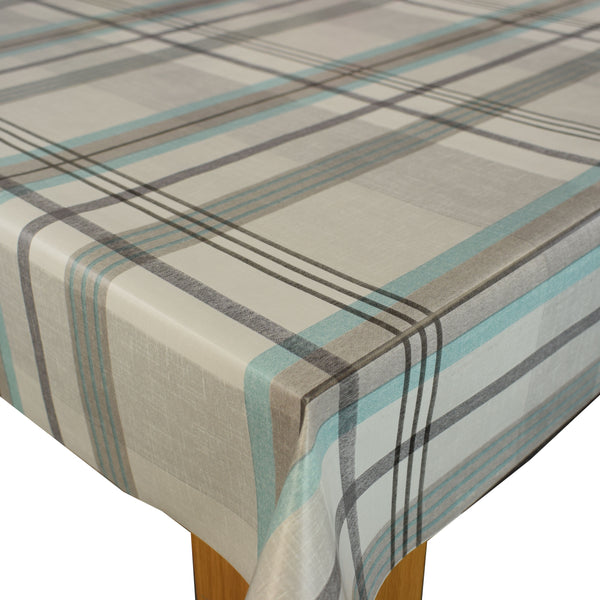 Grey and Duckegg Check PVC Vinyl Wipe Clean Tablecloth 180cm x 140cm Warehouse Clearance