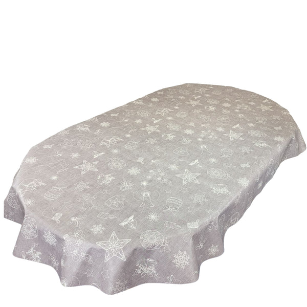 Oval Christmas Festive Grey Wipe Clean PVC Vinyl Tablecloth 180cm x 140cm