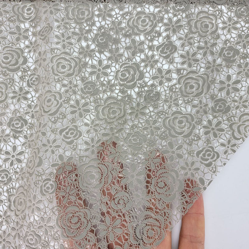 Grey Floral PVC Lace Vinyl Oilcloth Tablecloth