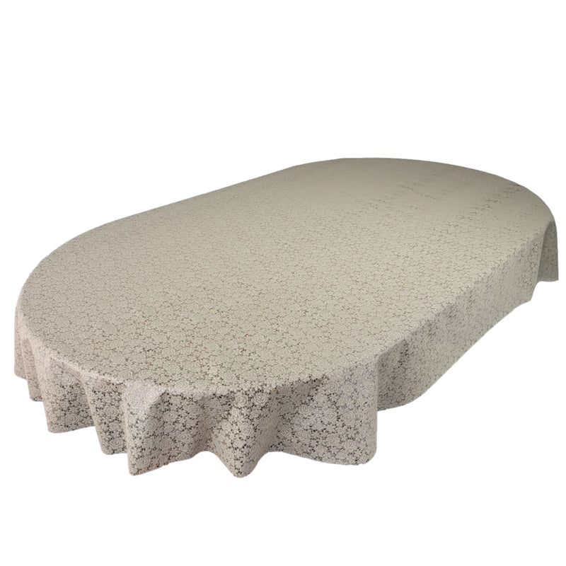 Oval Grey Floral Lace Wipe Clean PVC Vinyl Tablecloth 180cm x 140cm