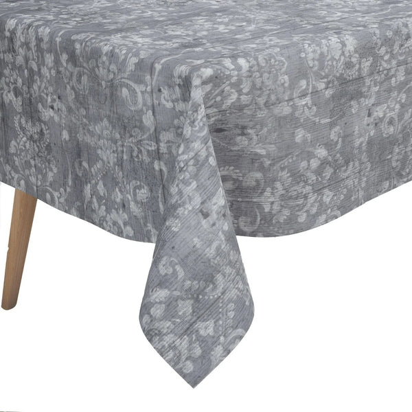 Grey Floral Rustic Wood PVC Vinyl Wipe Clean Tablecloth  160cm x 140cm Warehouse Clearance