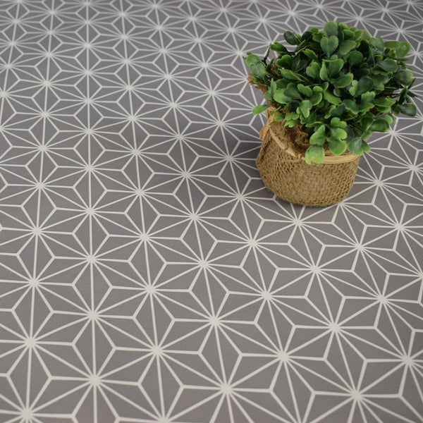 Grey Geometric  PVC Vinyl Wipe Clean Tablecloth 250cm x 140cmWarehouse Clearance